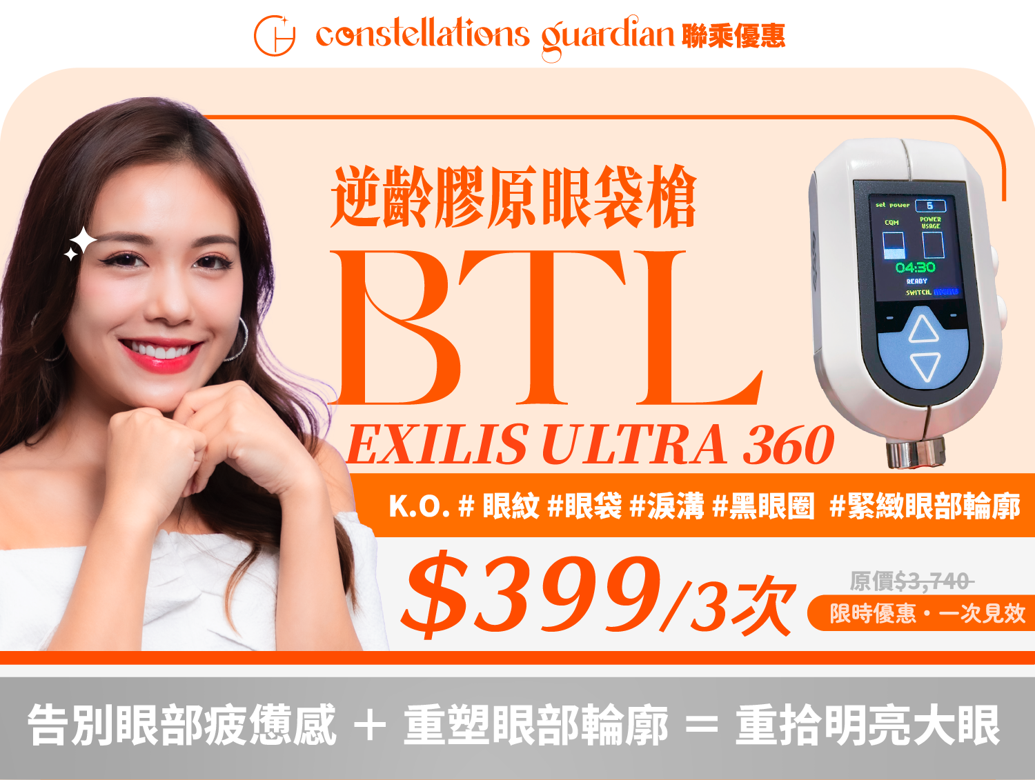 Consguard BTL Exilis Ultra 360 逆齡膠原眼袋槍 - 一次見效，無隱藏收費